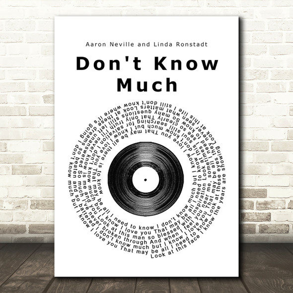 Aaron Neville and Linda Ronstadt Don't Know Much Vinyl Record Song Lyric Print