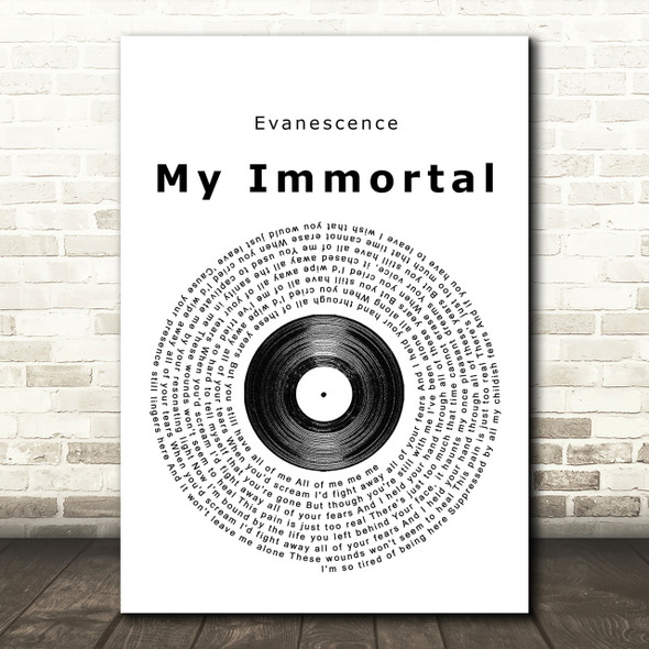 Evanescence My Immortal Vinyl Record Song Lyric Print