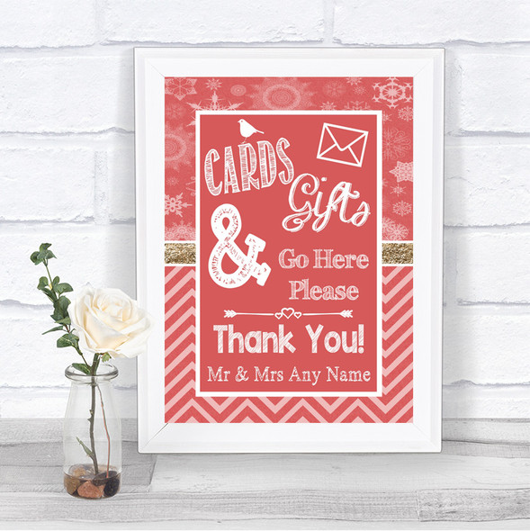 Red Winter Cards & Gifts Table Personalized Wedding Sign