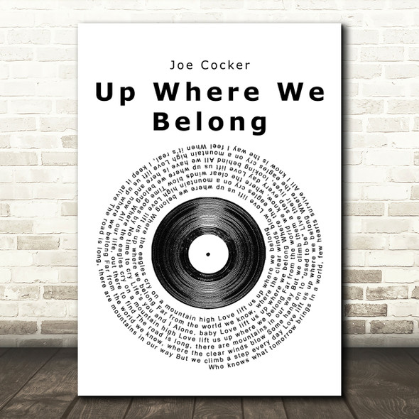 Joe Cocker Up Where We Belong Vinyl Record Song Lyric Print