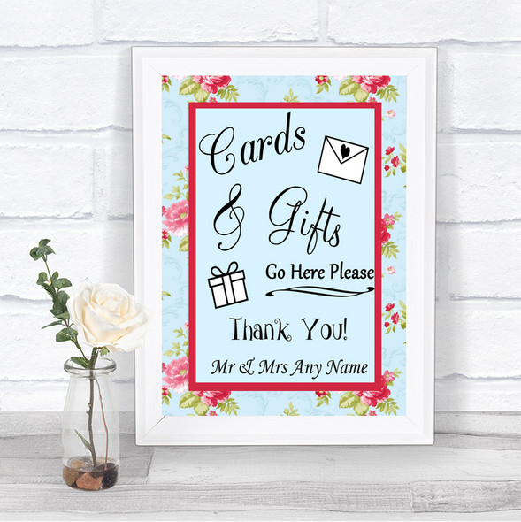 Shabby Chic Floral Cards & Gifts Table Personalized Wedding Sign