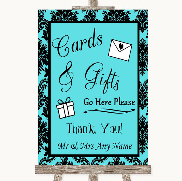 Tiffany Blue Damask Cards & Gifts Table Personalized Wedding Sign