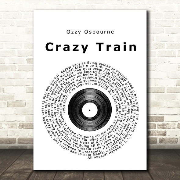 Ozzy Osbourne Crazy Train Vinyl Record Song Lyric Print