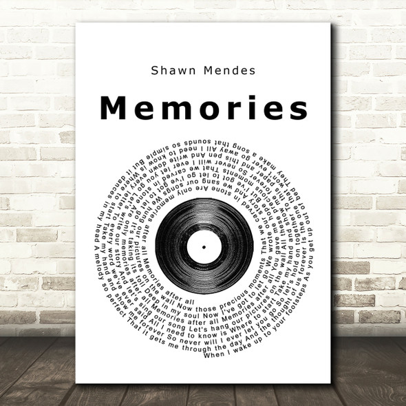 Shawn Mendes Memories Vinyl Record Song Lyric Print