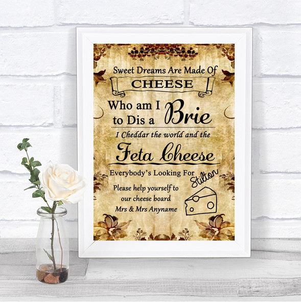 Autumn Vintage Cheese Board Song Personalized Wedding Sign