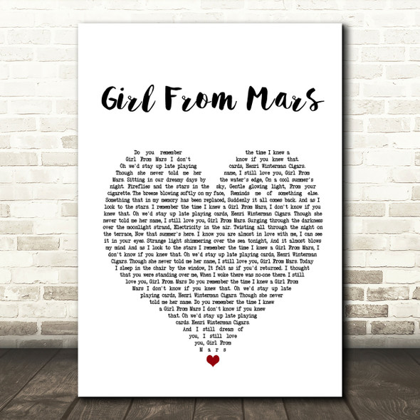 Ash Girl From Mars Heart Song Lyric Print