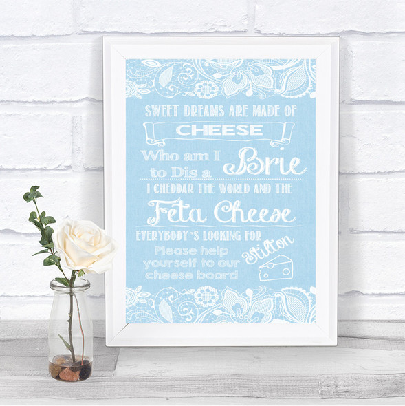 Blue Burlap & Lace Cheese Board Song Personalized Wedding Sign