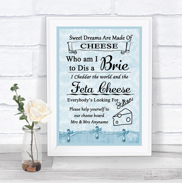 Blue Shabby Chic Cheese Board Song Personalized Wedding Sign