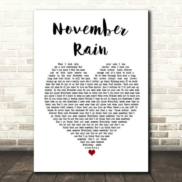 Guns N' Roses November Rain Heart Song Lyric Print