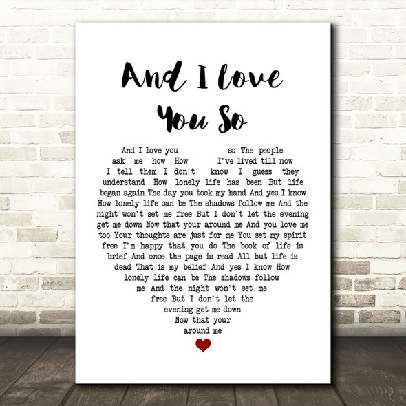 Perry Como And I Love You So Heart Song Lyric Print