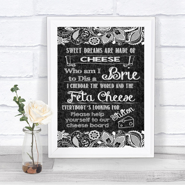 Dark Grey Burlap & Lace Cheese Board Song Personalized Wedding Sign