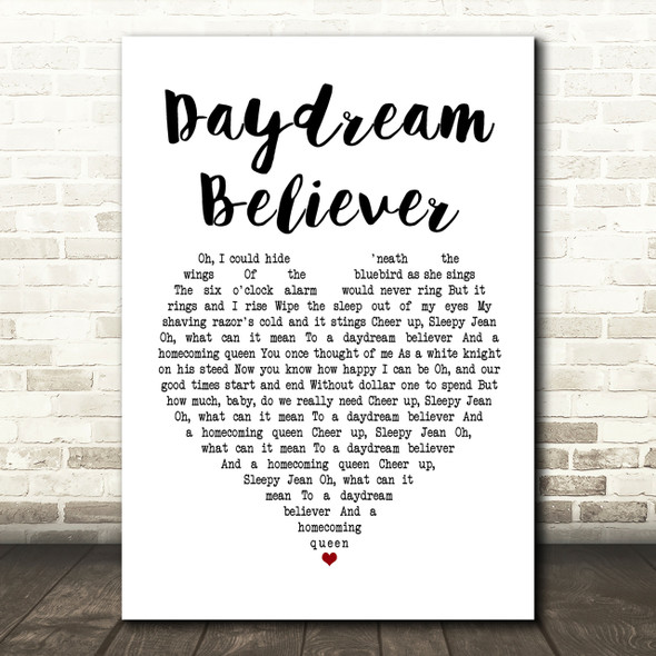 The Monkees Daydream Believer Heart Song Lyric Print