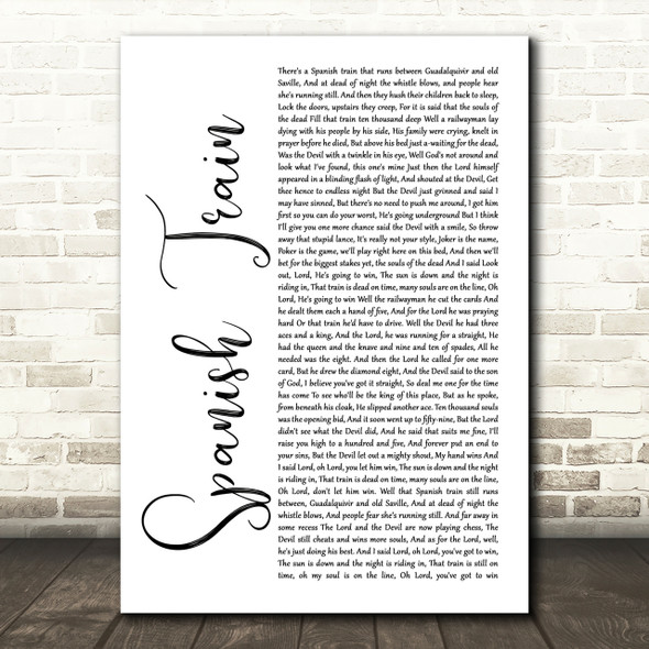 Chris De Burgh Spanish Train White Script Song Lyric Print