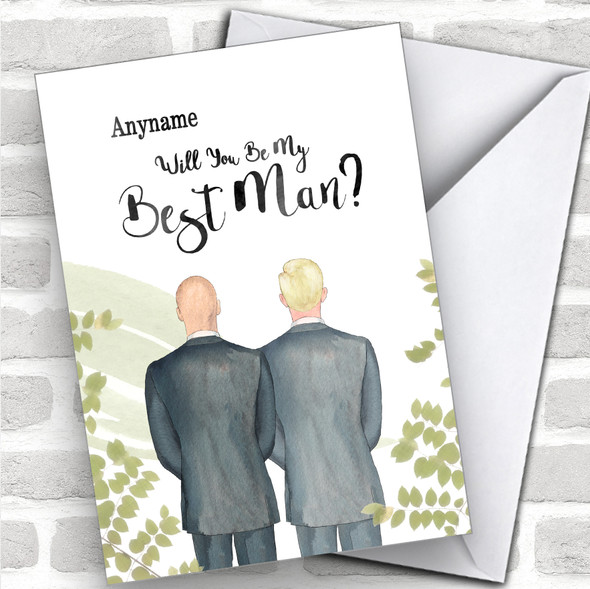 Bald White Blond Hair Will You Be My Best Man Personalized Wedding Greetings Card