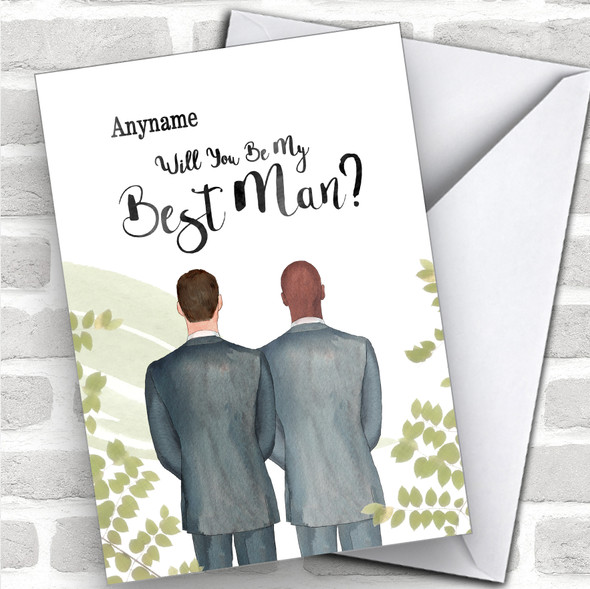 Brown Hair Bald Black Will You Be My Best Man Personalized Wedding Greetings Card