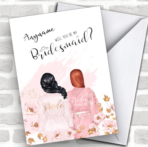 Black Half Up Hair Ginger Swept Hair Will You Be My Bridesmaid Personalized Wedding Greetings Card
