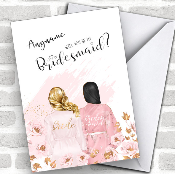 Blond Half Up Hair Black Swept Hair Will You Be My Bridesmaid Personalized Wedding Greetings Card