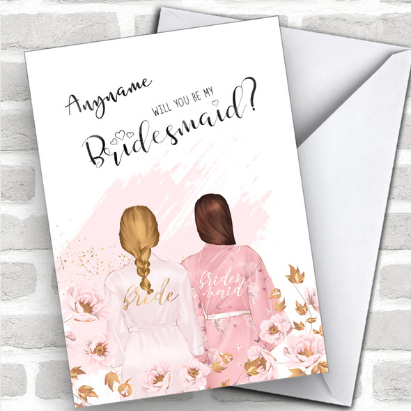 Blond Plaited Hair Brown Swept Hair Will You Be My Bridesmaid Personalized Wedding Greetings Card