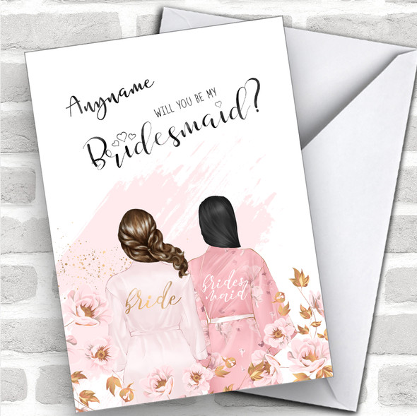 Brown Half Up Hair Black Swept Hair Will You Be My Bridesmaid Personalized Wedding Greetings Card