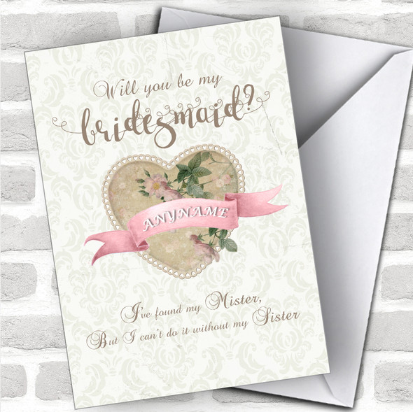 Vintage Swirls Will You Be My Bridesmaid Personalized Wedding Greetings Card