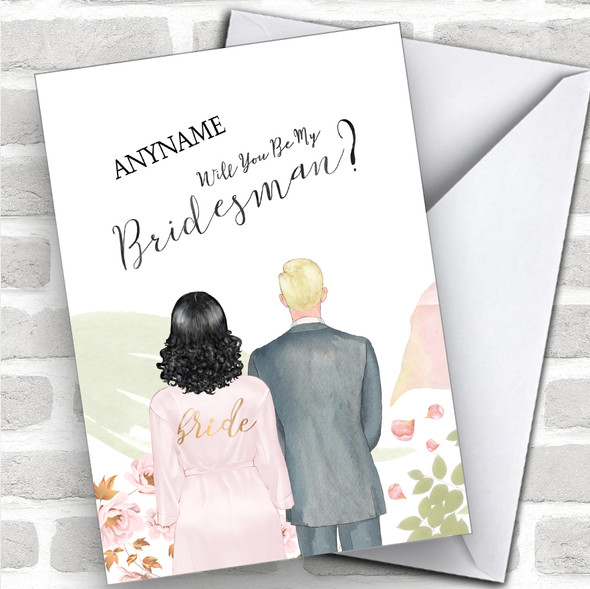 Black Curly Hair Blond Hair Will You Be My Bridesman Personalized Wedding Greetings Card