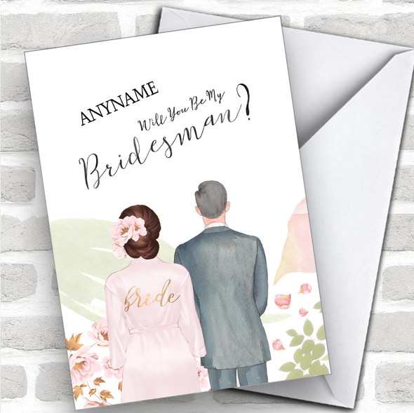 Brown Floral Hair Grey Hair Will You Be My Bridesman Personalized Wedding Greetings Card