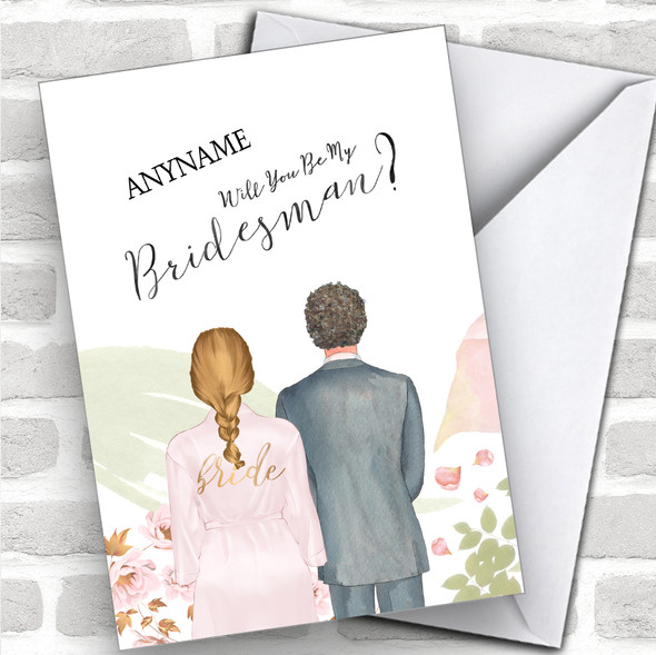 Blond Plaited Hair Curly Brown Hair Will You Be My Bridesman Personalized Wedding Greetings Card