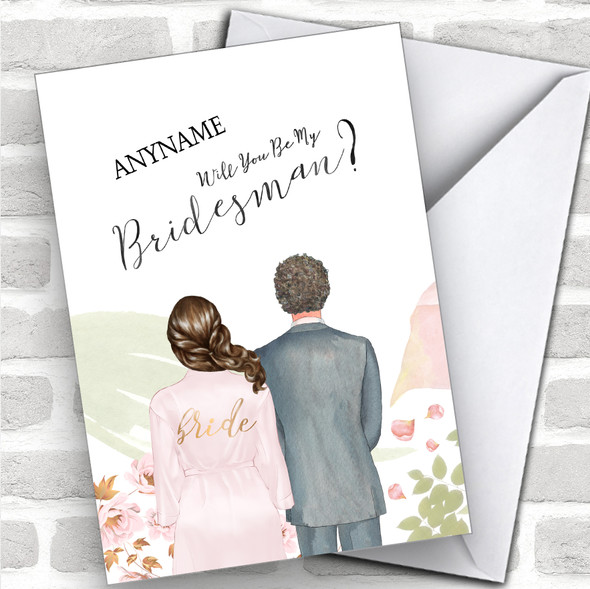 Brown Half Up Hair Curly Brown Hair Will You Be My Bridesman Personalized Wedding Greetings Card