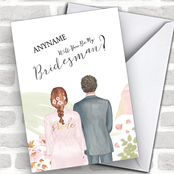 Brown Plaited Hair Curly Brown Hair Will You Be My Bridesman Personalized Wedding Greetings Card