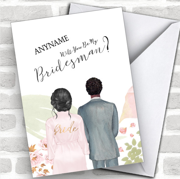 Black Hair Up Curly Black Hair Will You Be My Bridesman Personalized Wedding Greetings Card