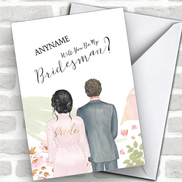 Black Hair Up Curly Brown Hair Will You Be My Bridesman Personalized Wedding Greetings Card