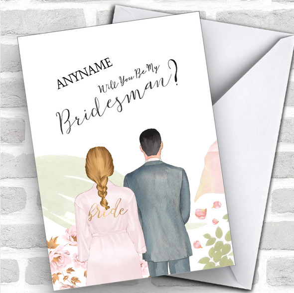 Blond Plaited Hair Black Hair Will You Be My Bridesman Personalized Wedding Greetings Card