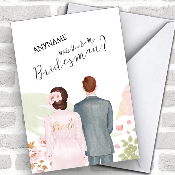 Brown Floral Hair Ginger Hair Will You Be My Bridesman Personalized Wedding Greetings Card