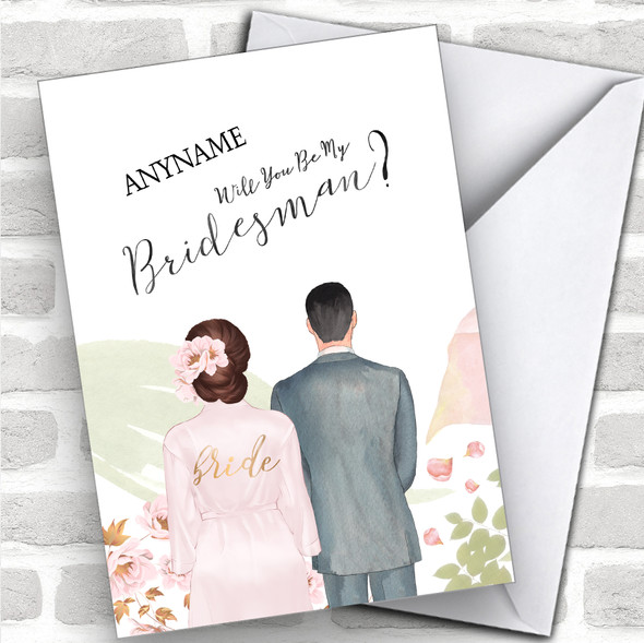 Brown Floral Hair Black Hair Will You Be My Bridesman Personalized Wedding Greetings Card