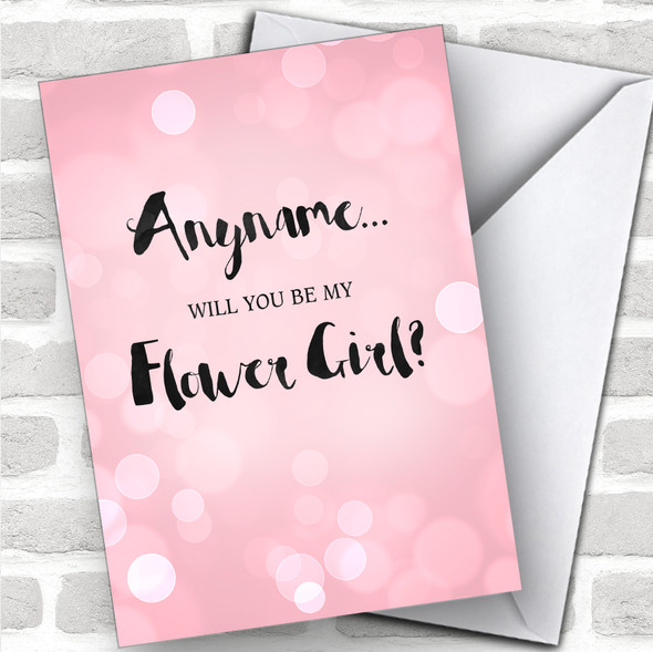 Light Pink Glitter Lights Will You Be My Flower Girl Personalized Wedding Greetings Card