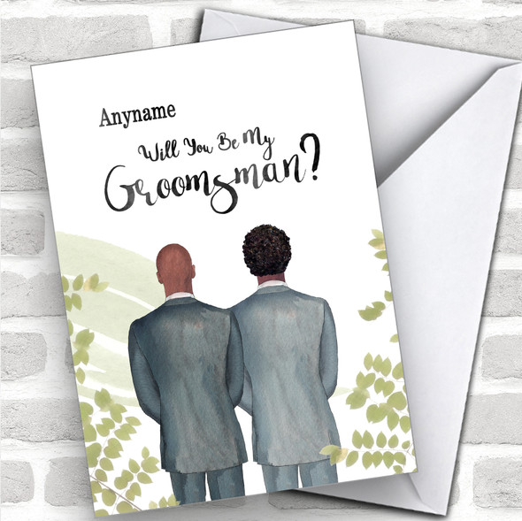 Bald Black Curly Black Hair Will You Be My Groomsman Personalized Wedding Greetings Card