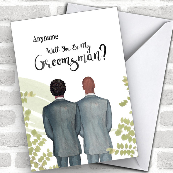 Curly Black Hair Bald Black Will You Be My Groomsman Personalized Wedding Greetings Card