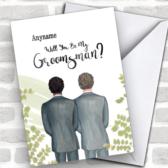 Curly Black Hair Curly Brown Hair Will You Be My Groomsman Personalized Wedding Greetings Card