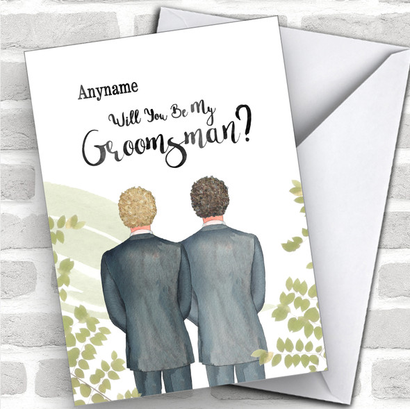 Curly Blond Hair Curly Brown Hair Will You Be My Groomsman Personalized Wedding Greetings Card