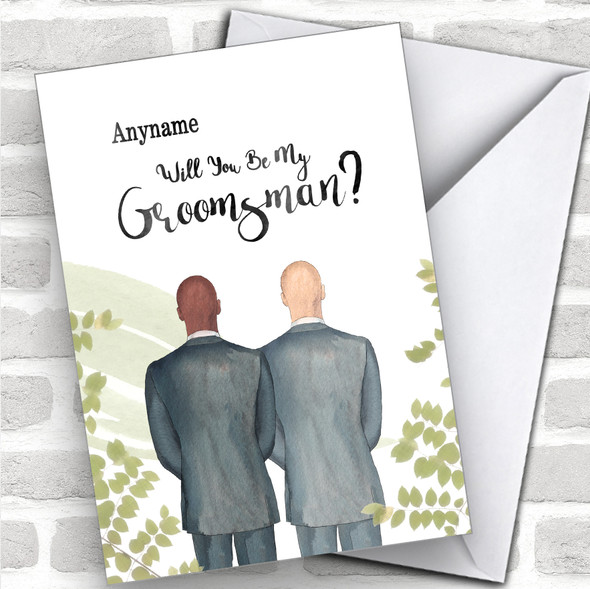 Bald Black Bald White Will You Be My Groomsman Personalized Wedding Greetings Card