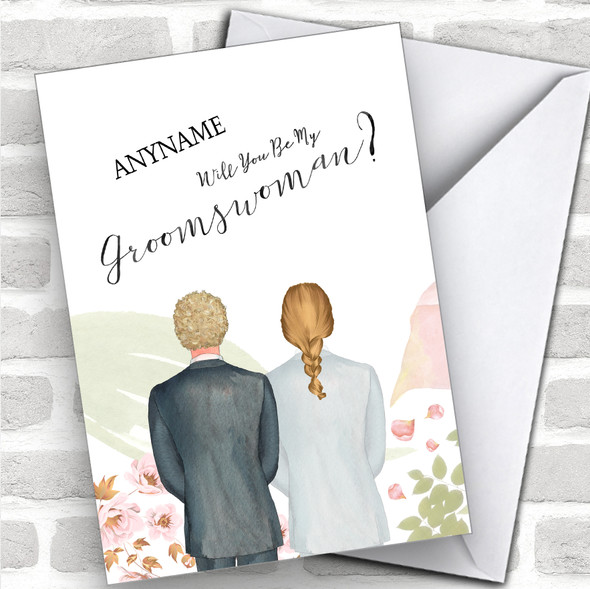 Curly Blond Hair Blond Plaited Hair Will You Be My Groomswoman Personalized Wedding Greetings Card