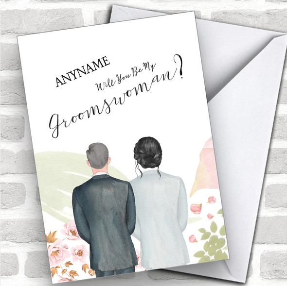 Grey Hair Black Hair Up Will You Be My Groomswoman Personalized Wedding Greetings Card