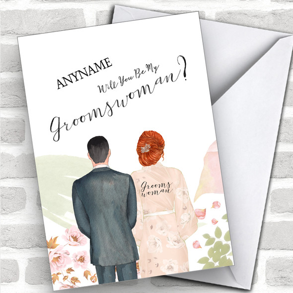 Brown Hair Ginger Hair Up Dress Will You Be My Groomswoman Personalized Wedding Greetings Card