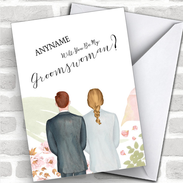 Ginger Hair Blond Plaited Hair Will You Be My Groomswoman Personalized Wedding Greetings Card