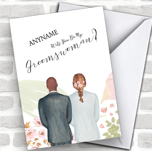 Bald Black Brown Plaited Hair Will You Be My Groomswoman Personalized Wedding Greetings Card