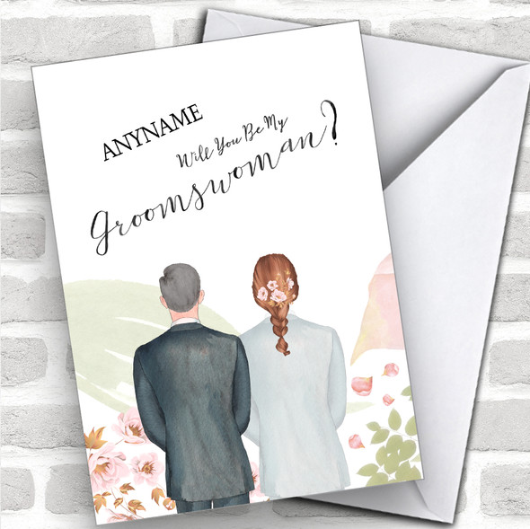 Grey Hair Brown Plaited Hair Will You Be My Groomswoman Personalized Wedding Greetings Card