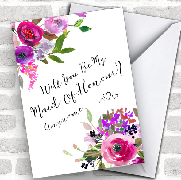 Floral Fancy Will You Be My Maid Of Honour Personalized Wedding Greetings Card