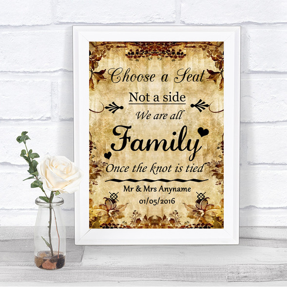 Autumn Vintage Choose A Seat We Are All Family Personalized Wedding Sign