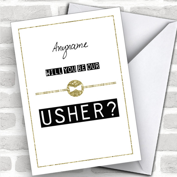 Black & White Bow Tie Will You Be My Usher Personalized Wedding Greetings Card
