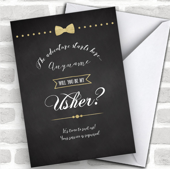 Chalk Fancy Bow Tie Will You Be My Usher Personalized Wedding Greetings Card